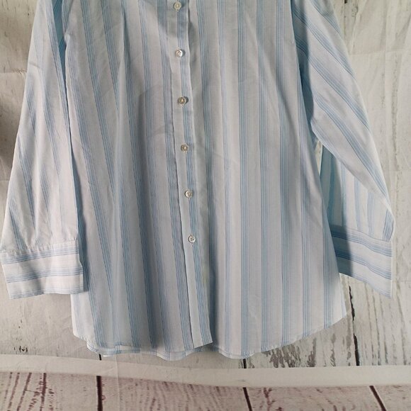 Lands'End Button Up Women Size 16R Cotton Blend Multicolor Striped Blouse Shirt - Picture 4 of 10